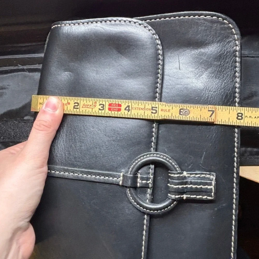Fossil Shoulder Bag Structured Black Leather Contrast Stitch Vintage Y2K Purse